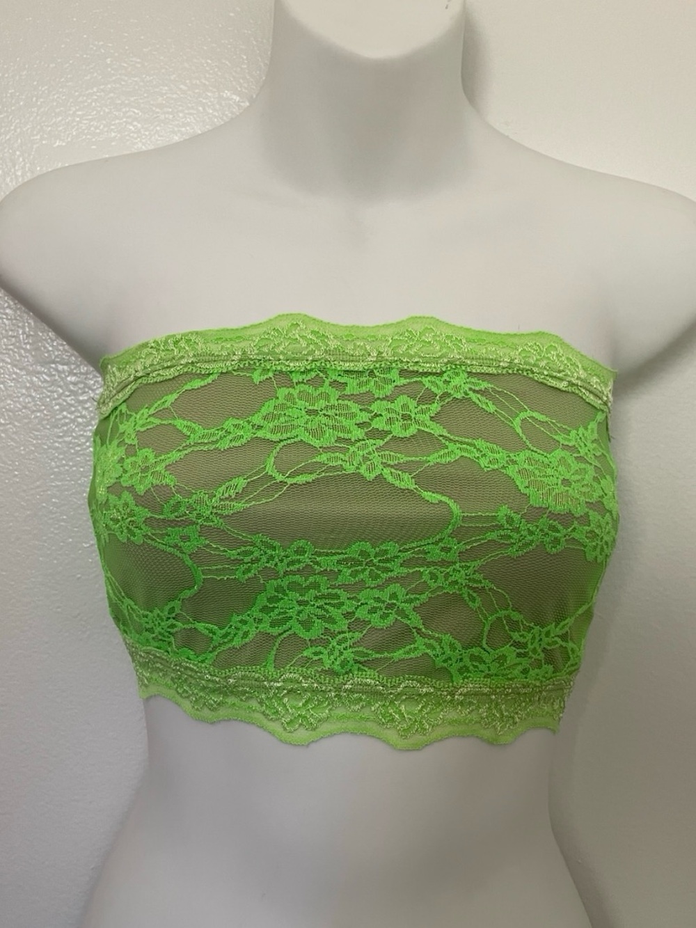 FOREIGN EXCHANGE Lime & Nude Floral Stretch LACE Strapless BANDEAU BRALETTE XS